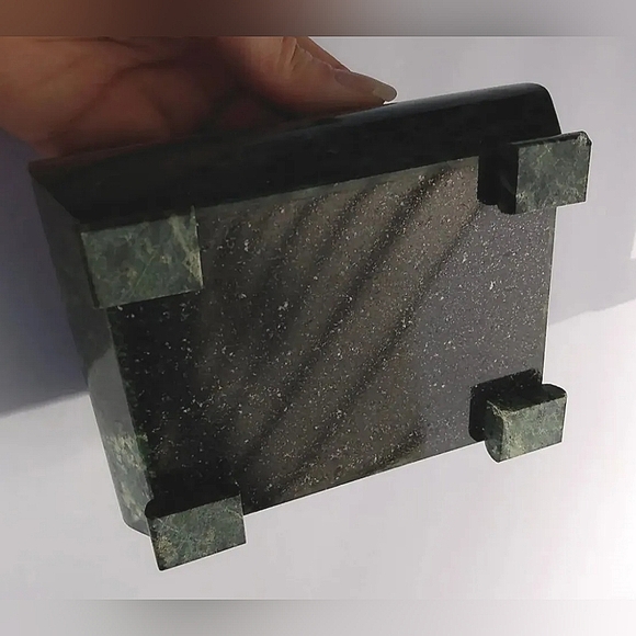 Green marble polished agate trinket box lid footed stash jewelry dresser stone - Picture 9 of 11